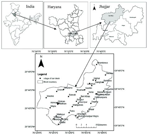 Location map of the Beri block of Jhajjar district in Haryana state ...