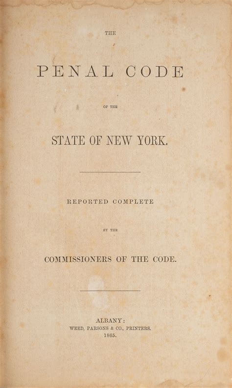 The Penal Code Of The State Of New York By Field David Dudley 1865