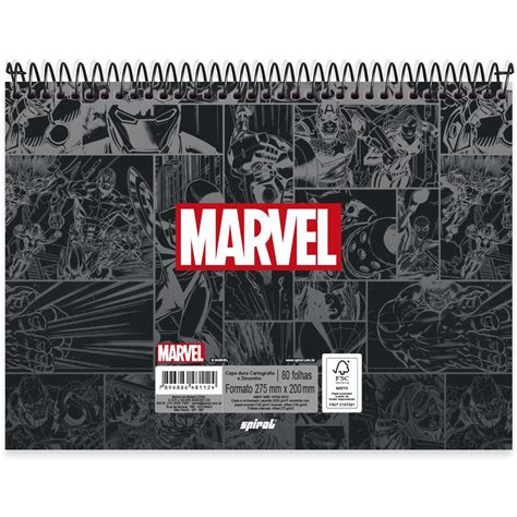 Caderno Cartografia E Desenho Capa Dura 80 Folhas Marvel Red Brick