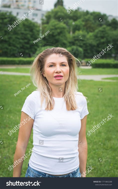 Stylish Blonde Woman Jeans Shorts White Stock Photo Shutterstock
