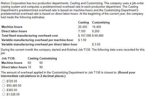 Solved Mahon Corporation Has Two Production Departments