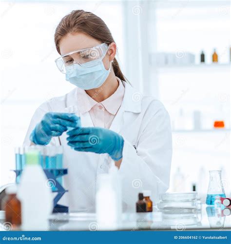 Blood Testing Laboratory Samples Viewing Under Microscope Near Tubes