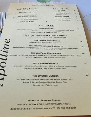 Online Menu Of Apolline Restaurant Restaurant New Orleans Louisiana