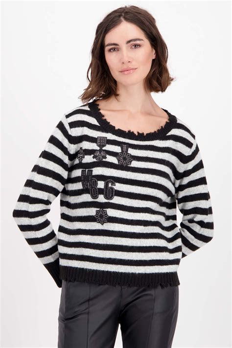 Monari 807041 Black And White Stripe Motif Detail Jumper Experience