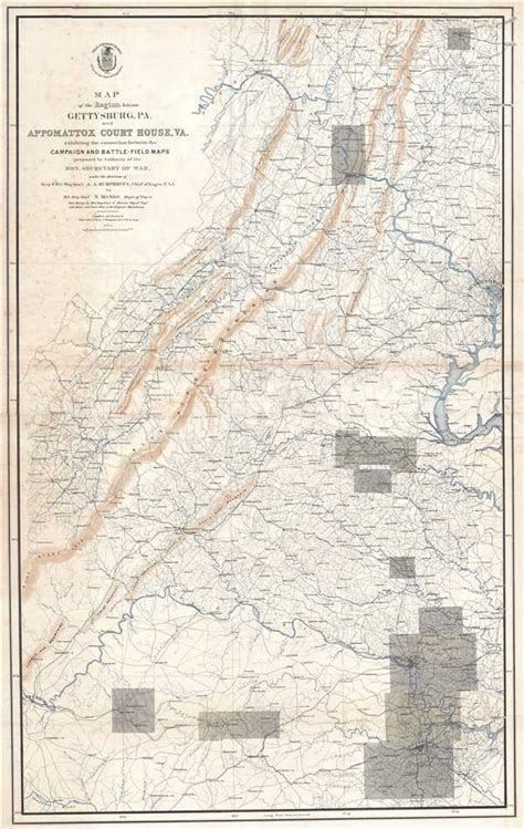 Map of the Region between Gettysburg, PA. and Appomattox Court House ...