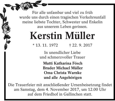 Traueranzeigen Von Kerstin M Ller Lr Online Trauer De