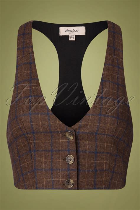 Timeless Laina Waistcoat Check Gilet Années 40 En Brun Acheter Chez