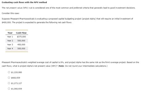 Solved Evaluating Cash Flows With The NPV Method The Net Chegg