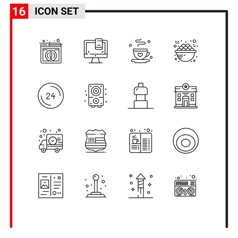 16 Outline concept for Websites Mobile and Apps call food dad breakfast food Editable Vector