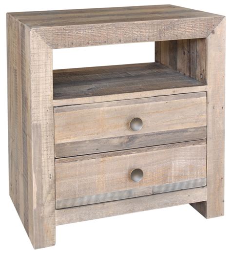 Angora Natural Reclaimed Wood 2 Drawer Bedside Table Zin Home