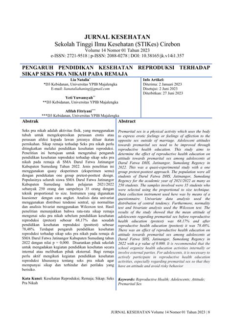 Pdf Pengaruh Pendidikan Kesehatan Reproduksi Terhadap Sikap Seks Pra