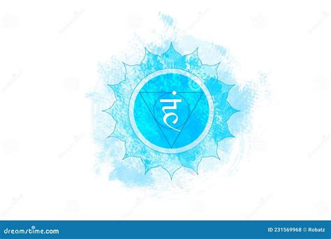 Fifth Throat Chakra Visuddha On Light Blue Watercolor Background Stock