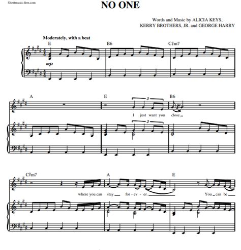 Alicia Keys No One Free Sheet Music Pdf For Piano The Piano Notes