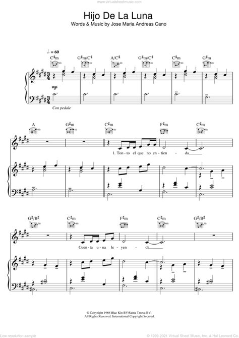 Hijo De La Luna Sheet Music For Voice Piano Or Guitar PDF