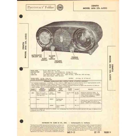 ZENITH Model J616 6 Tube AM Radio Receiver Sams Photofact Manual On