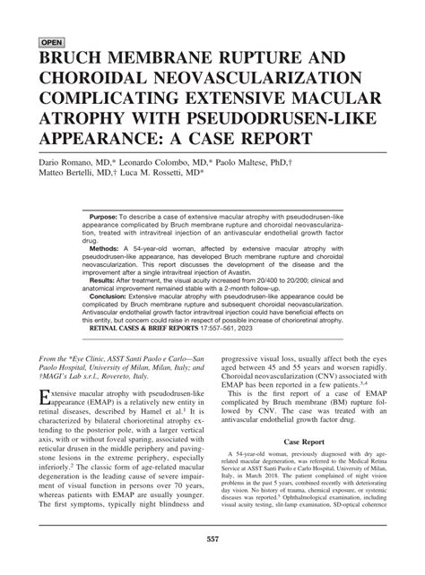 Pdf Bruch’s Membrane Rupture And Choroidal Neovascularization Complicating Extensive Macular