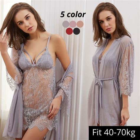 40 85kg Lace Robe Set Sexy Lingerie Sexy Sleepwear Sexy Nightwear Sexy Pyjamas Baju Tidur