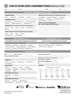 Fillable Online Care Of Older Adult Assessment Form Wellcare Fax