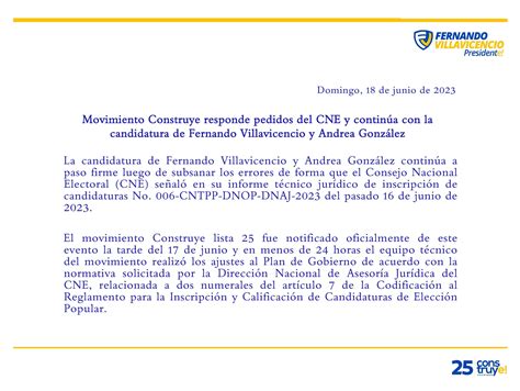 Movimiento Construye responde pedidos del CNE y continúa con la