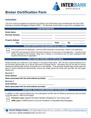 Fillable Online Broker Certification Form Interbank Fax Email Print