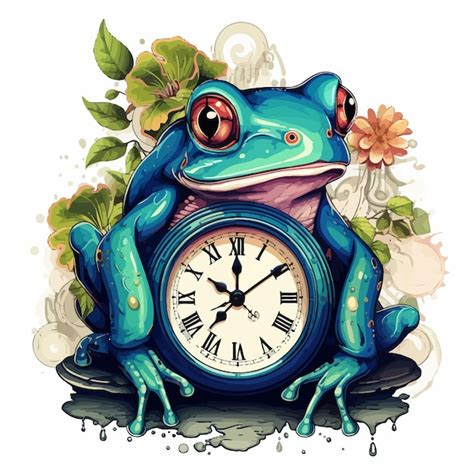 Vector Ilustraci N De La Rana Sentada En El Reloj Vector Premium