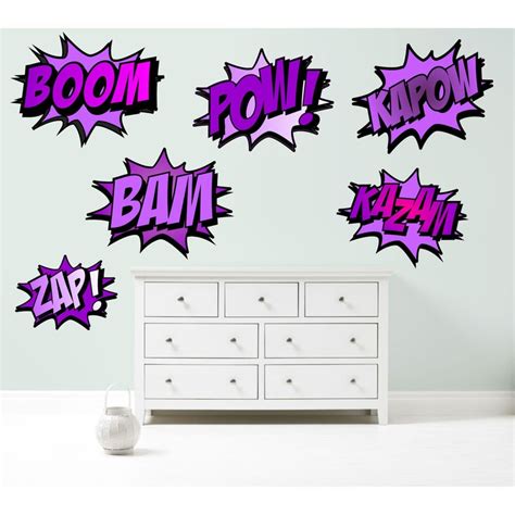 Superhero Comic Words Retro Kapow Boom Zap Bam Purple Wall Art Etsy