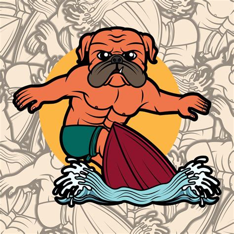 Cute pug dog surfing illustration 13001372 Vector Art at Vecteezy