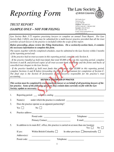 Fillable Online Lawsociety Bc Form Sample Trust Report Reporting Law