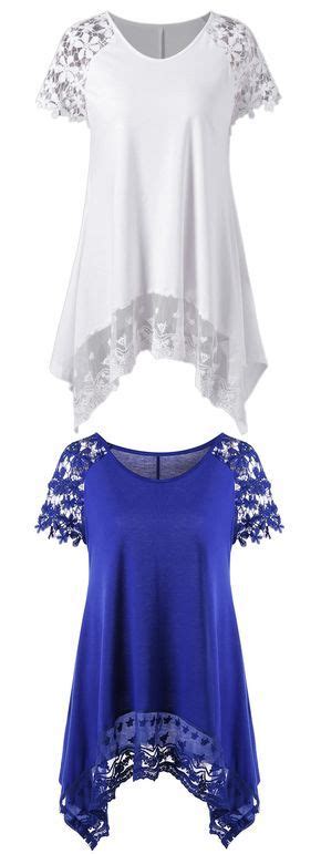 Plus Size Lace Trim Cutwork Asymmetrical Long T Shirt Clothes