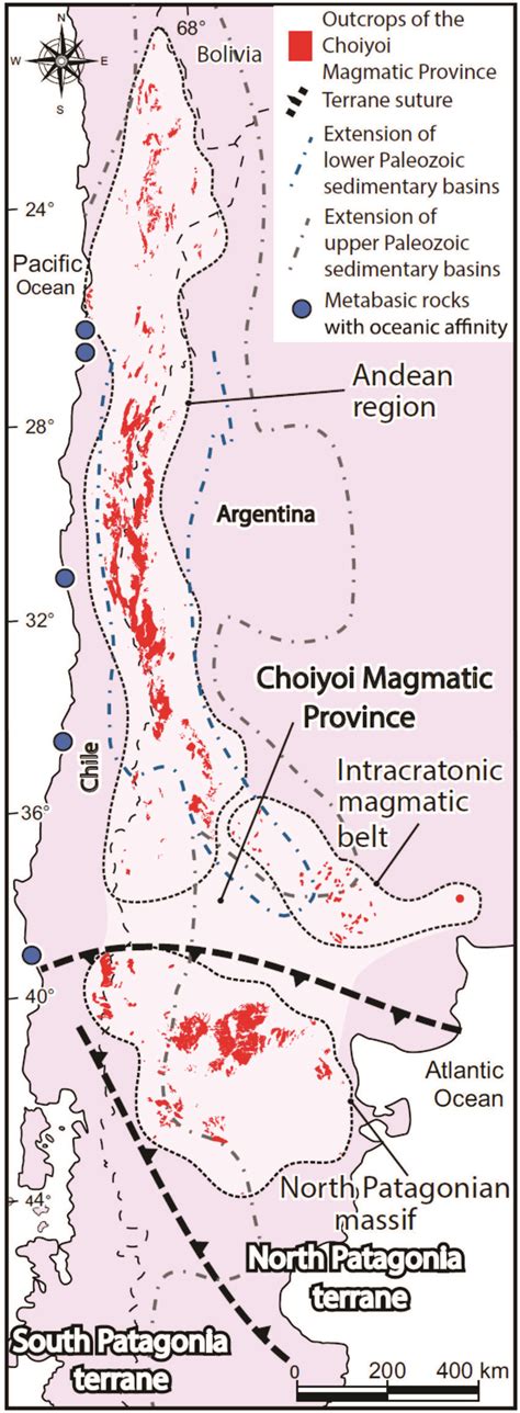 schematic map  present day coordinates showing  red