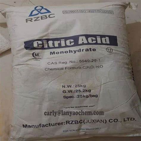 Food Additive Citric Acid Monohydrate Anhydrous Powder E330 Bp Usp Food Grade Plant