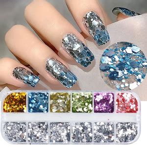 Amazon Grids Rhombus Hexagon Mermaid Holographic Glitter Nail