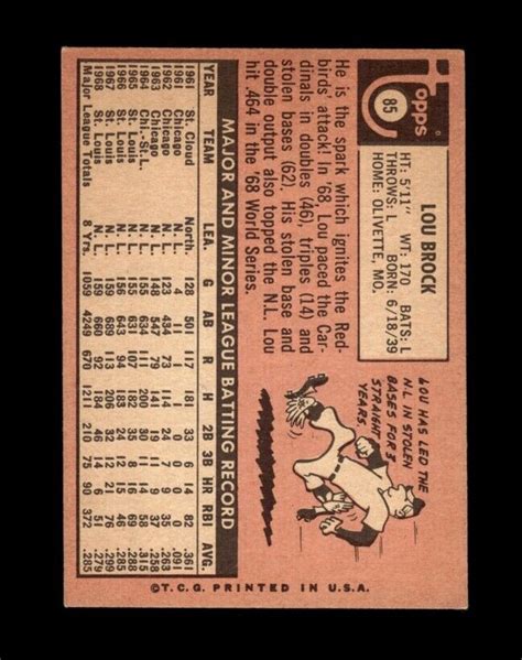 1969 Topps Set Break 85 Lou Brock EX EXMINT GMCARDS EBay