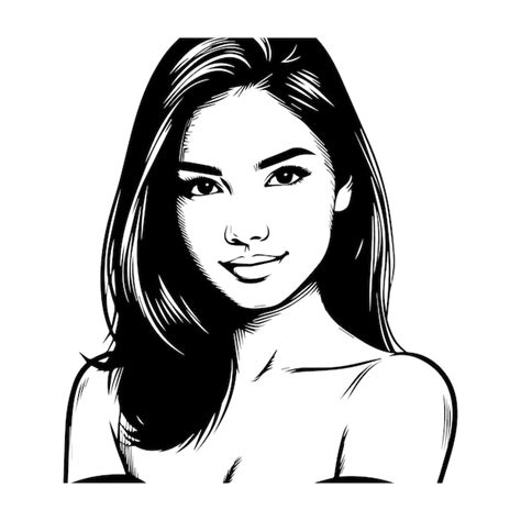 Un Dibujo En Blanco Y Negro De Una Mujer Con El Pelo Largo Vector