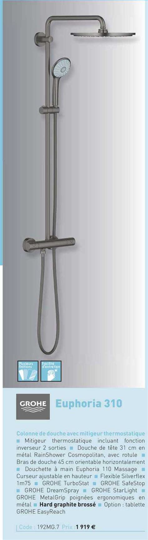 Promo Colonne De Douche Avec Mitigeur Thermostatique Euphoria Grohe