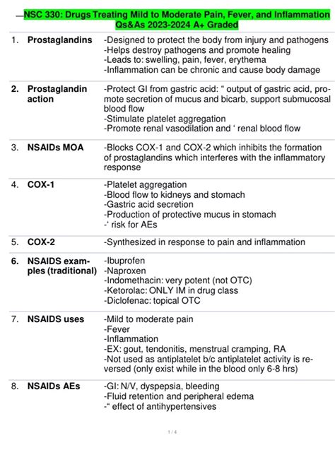 NSC 330: Drugs Treating Mild to Moderate Pain, Fever, and Inflammation