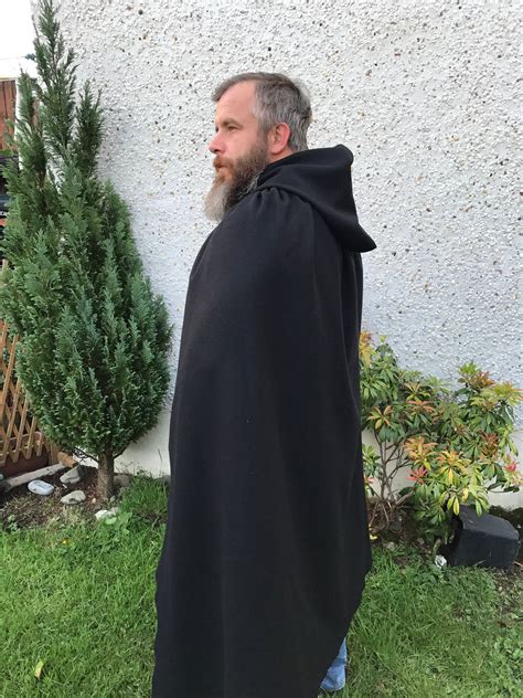 Hooded Medieval Wool Cloak 100 Pure New Wool Solid Black Irish