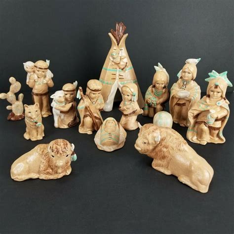 Details About Christmas Nativity Set Native American Style Ceramic Bisque Hand Painted 14 Pcs