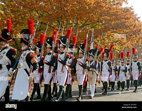 Reenactors In Historic Uniforms Of The French Imperial Guard March