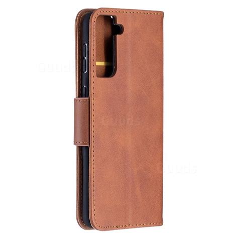 Classic Sheepskin Pu Leather Phone Wallet Case For Samsung Galaxy S21 Plus S30 Plus Brown