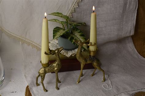 Vintage Pair Of Deer Candle Holders Christmas D Cor Deer Stag