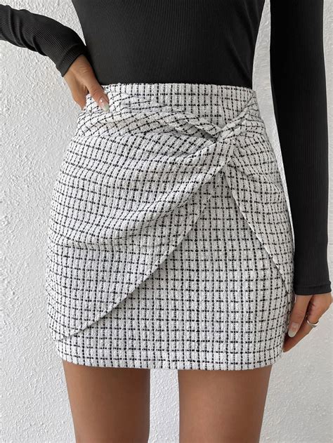 Twist Front Plaid Bodycon Skirt Body Con Skirt Womens Skirt Skirts