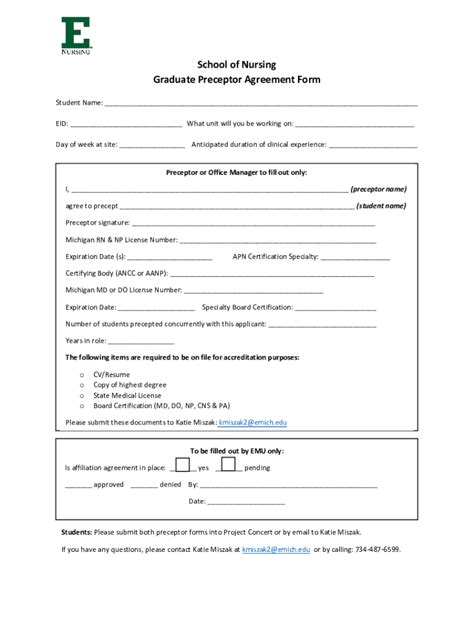 Fillable Online Graduate Student Preceptor Agreement Fax Email Print