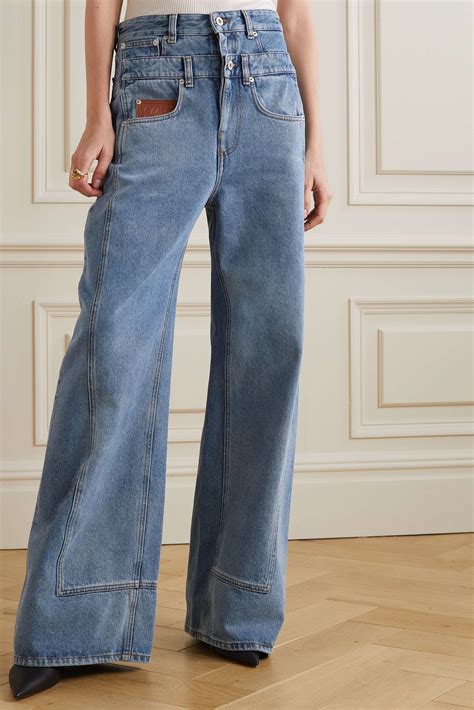 Loewe Trompe L Oeil Leather Trimmed High Rise Wide Leg Jeans Net A Porter