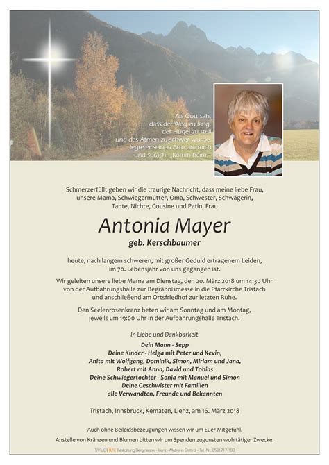 Todesanzeige Antonia Mayer Trauer Link