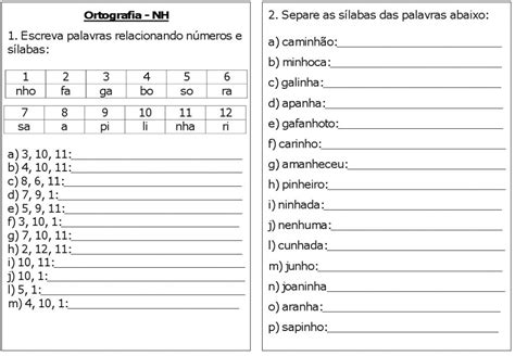 Atividades De Ortografia Do Nh S Escola