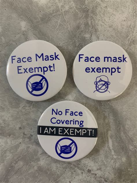 3 X Face Mask Exempt Badges No Face Covering Blue Text Health Tube Underground Badge 45mm