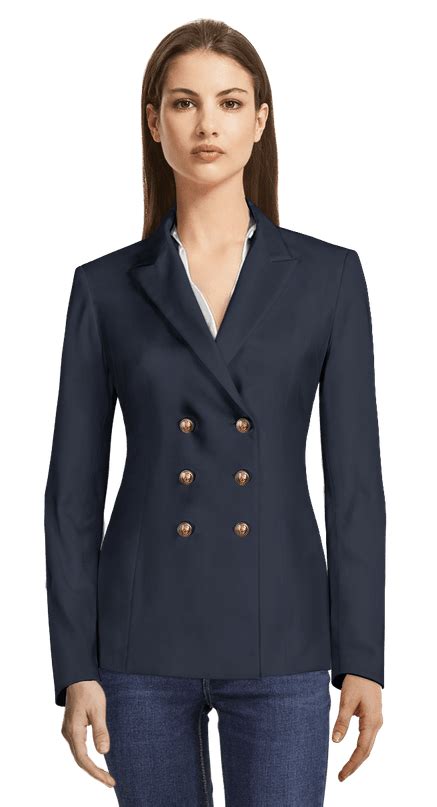 Navy Blue Double Breasted Blazer With 6 Brass Buttons Sumissura