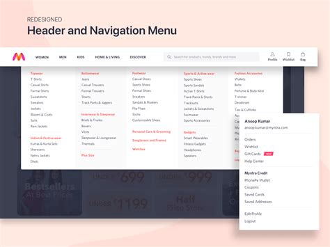 Redesigned Header And Navigation Menu For Myntra Website Menu Design
