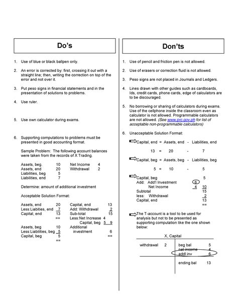 Accounting Do S And Don Ts Do S Use Of Blue Or Black Ballpen Only An